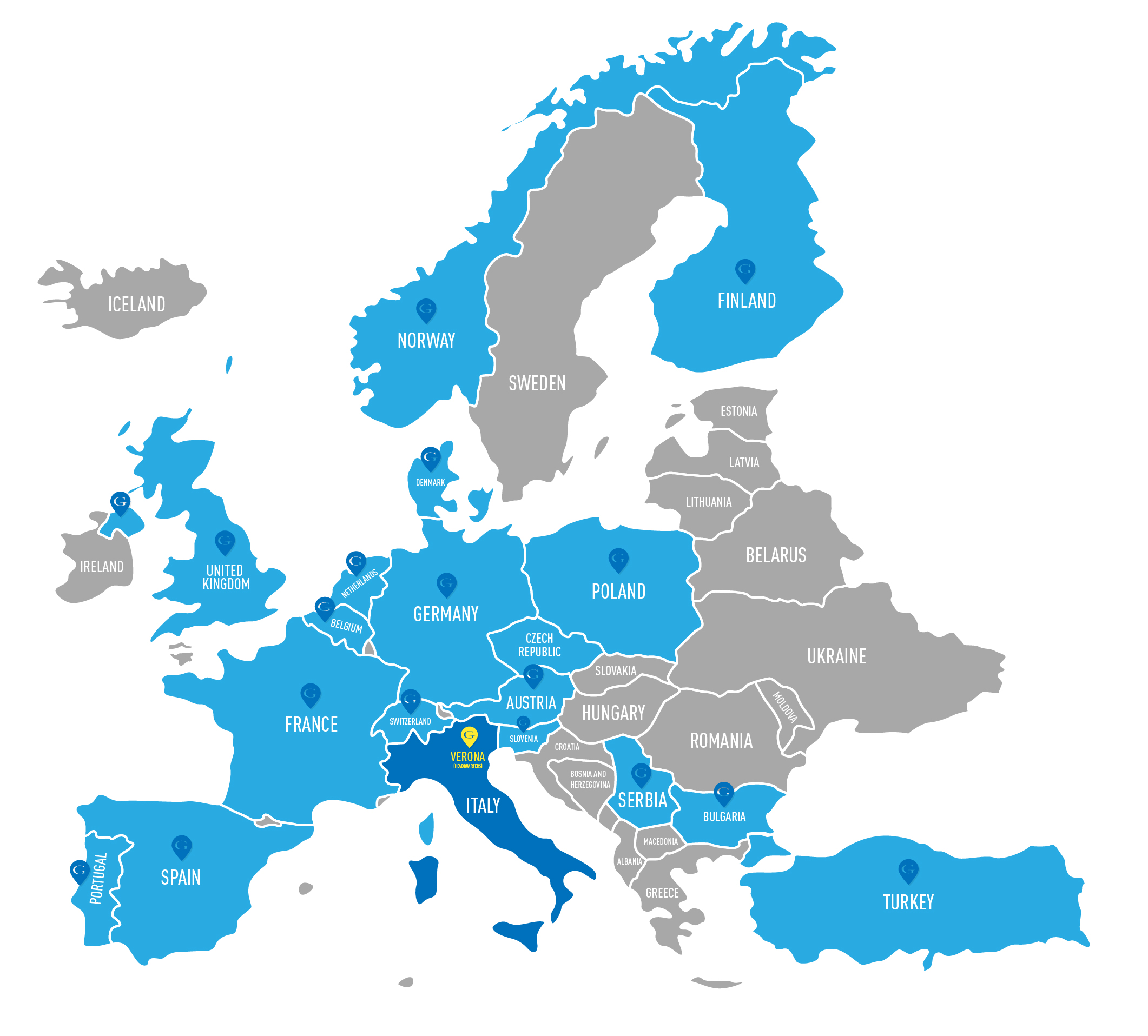 Mappa Paesi europei dove opera g-stand